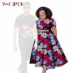 African Print Couple Matching Set – Women’s Long Dress & Men’s Dashiki Pant Outfit - Free Delivery Worldwide only at Flexi Africa