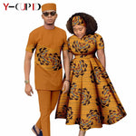 African Print Couple Matching Set – Women’s Long Dress & Men’s Dashiki Pant Outfit - Free Delivery Worldwide only at Flexi Africa