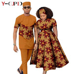 African Print Couple Matching Set – Women’s Long Dress & Men’s Dashiki Pant Outfit - Free Delivery Worldwide only at Flexi Africa