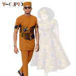 African Print Couple Matching Set – Women’s Long Dress & Men’s Dashiki Pant Outfit - Free Delivery Worldwide only at Flexi Africa