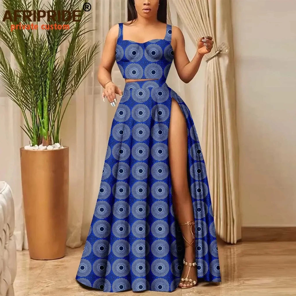 African Print Crop Top and Maxi Skirt Set – Women’s 2PC Ankara Outfit, Traditional Party Wear - Free Delivery Worldwide only at Flexi Africa