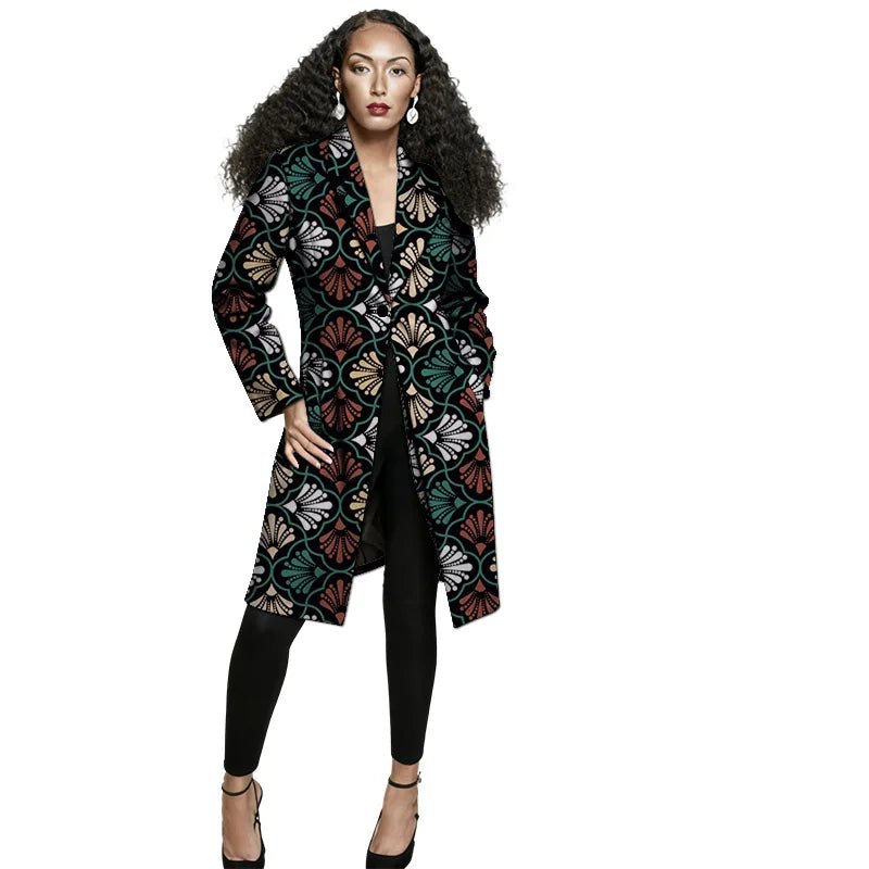 African Print Long Blazer Coat for Women – Ankara Couture Jacket - Free Delivery Worldwide only at Flexi Africa