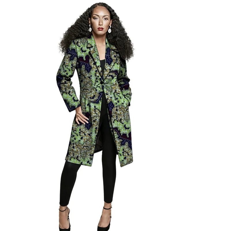 African Print Long Blazer Coat for Women – Ankara Couture Jacket - Free Delivery Worldwide only at Flexi Africa