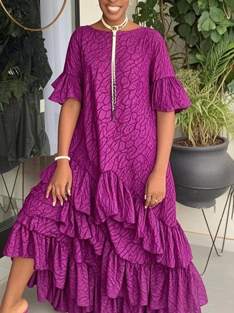 African Style Printed Midi Dress for Women – Trendy Loose Fit with Flare Sleeves - Free Delivery Worldwide only at Flexi Africa