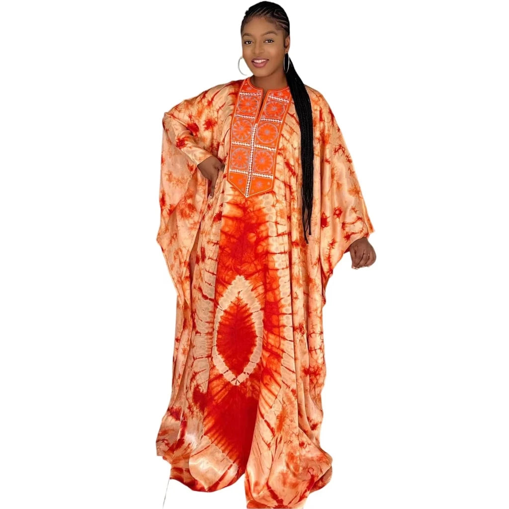 Women with Embroidery and Scarf – Elegant Traditional African Outfit - Free Delivery Worldwide only at Flexi Africa