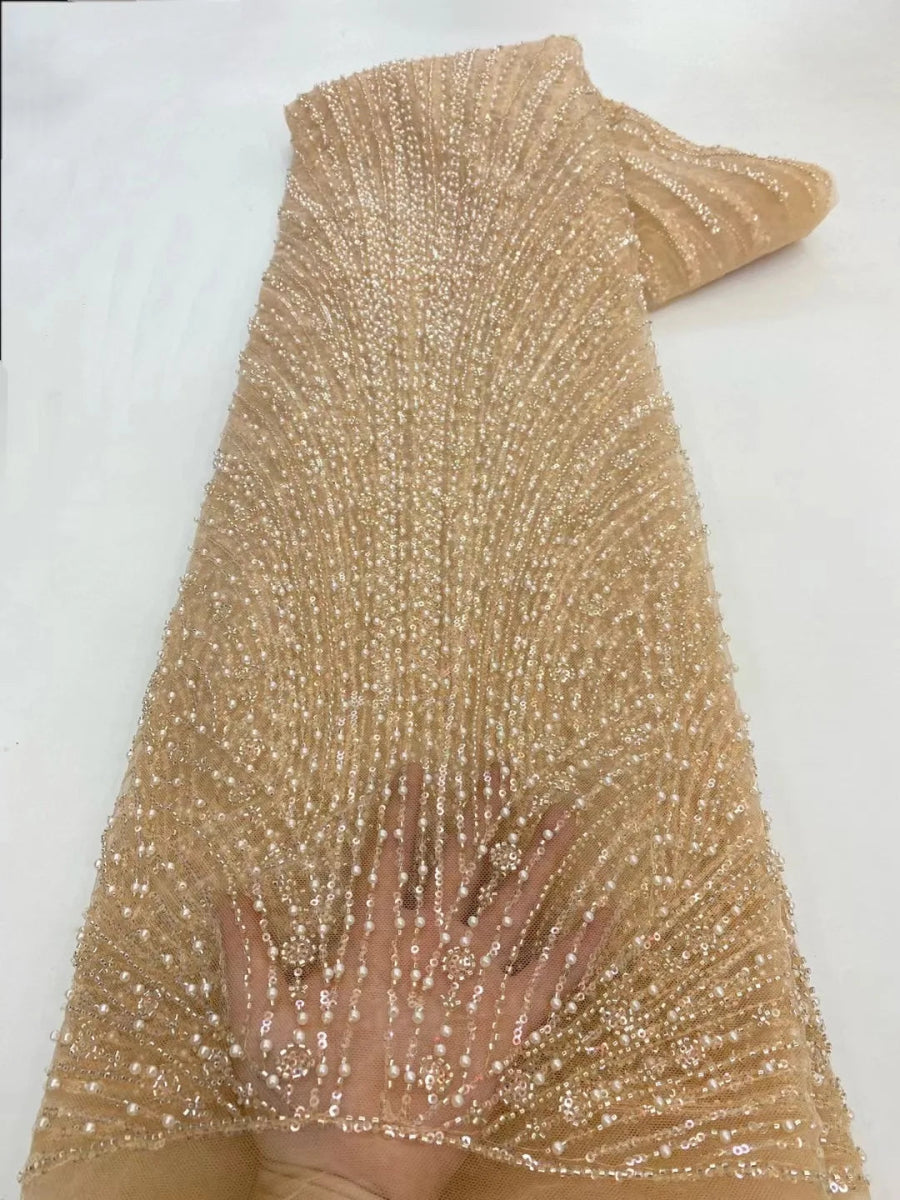 African Various Lace Fabric – Premium Handmade Beaded Embroidery for Elegant Dresses - Free Delivery only at Flexi Africa