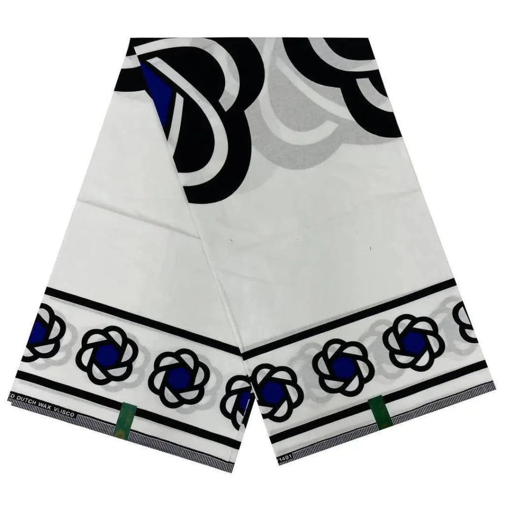 African Wax Fabric Black & White – 100% Cotton Wax Print Pagne, 6 Yards - Free Delivery Worldwide only at Flexi Africa