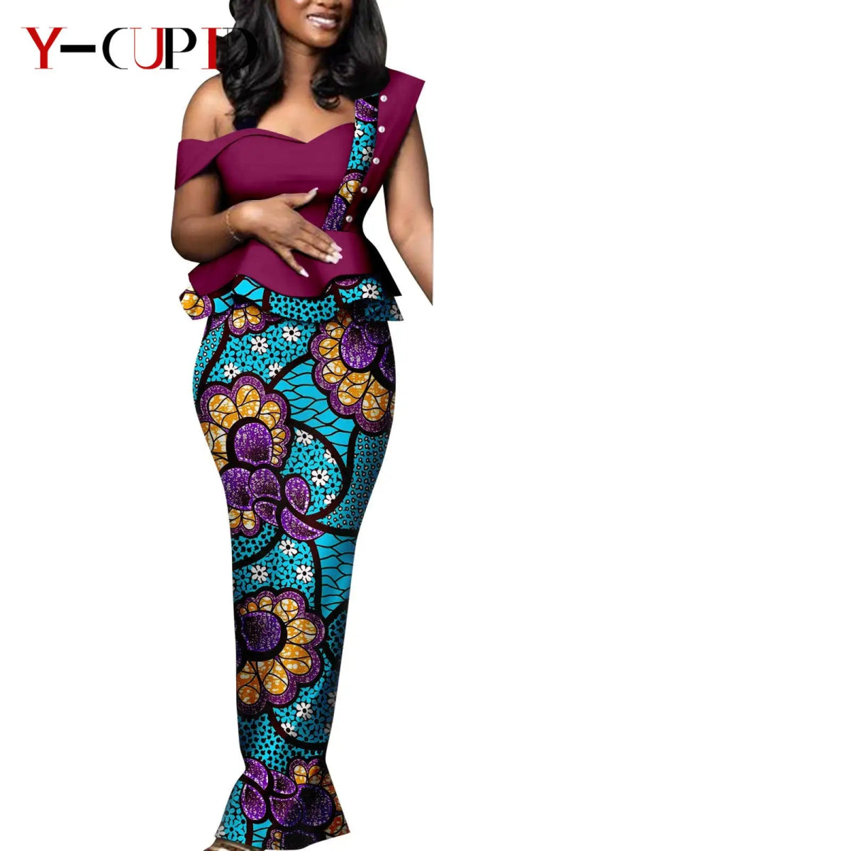 African Wedding Couple Set – Women’s Dashiki Print Dress & Men’s Kaftan Top and Pant Outfit - Free Delivery Worldwide only at Flexi Africa