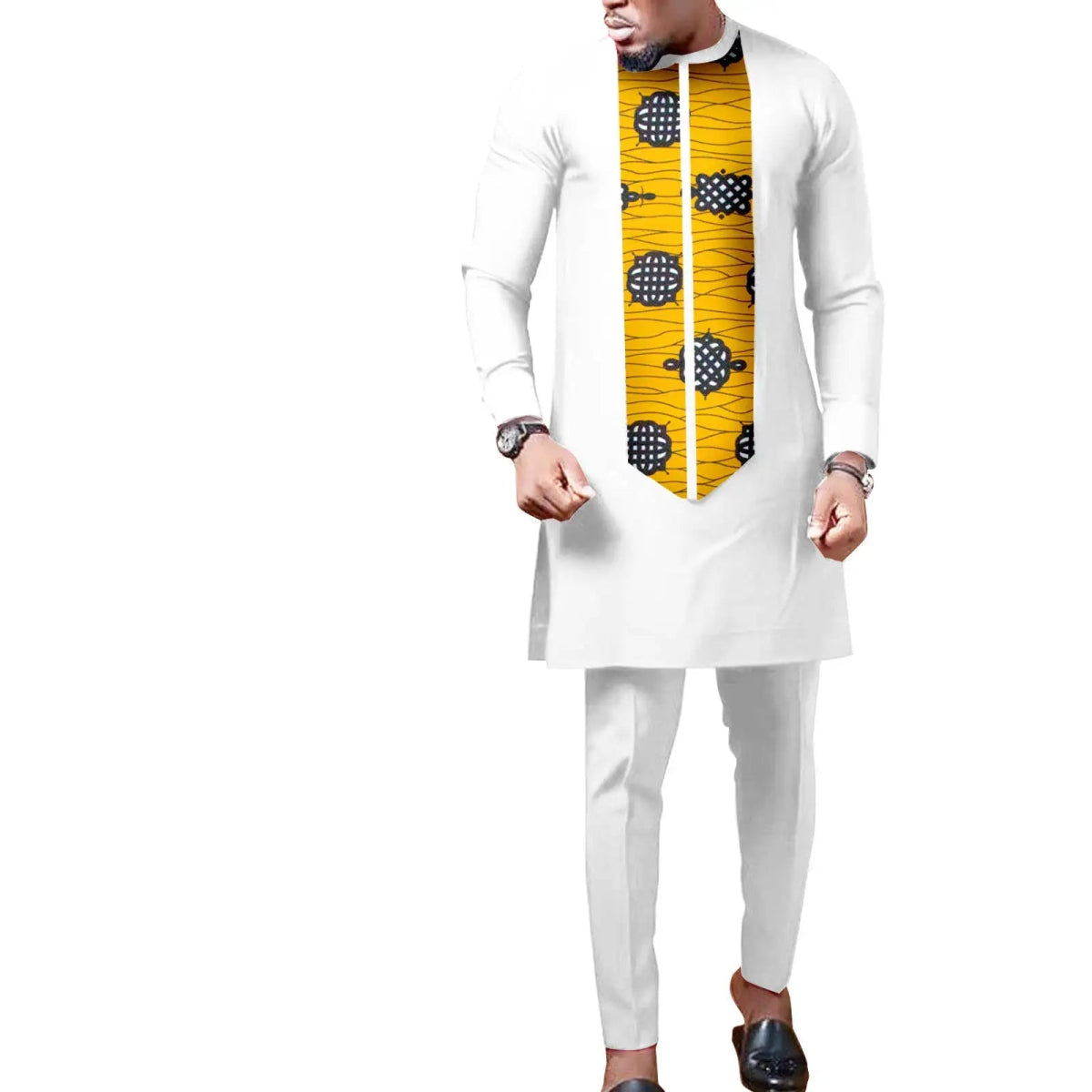 African Wedding Couple Set – Women’s Dashiki Print Dress & Men’s Kaftan Top and Pant Outfit - Free Delivery Worldwide only at Flexi Africa