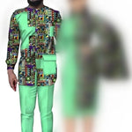 African Wedding Matching Outfit – Slim Women’s Dress and Men’s Patchwork Shirt with Pants - Free Delivery Worldwide only at Flexi Africa