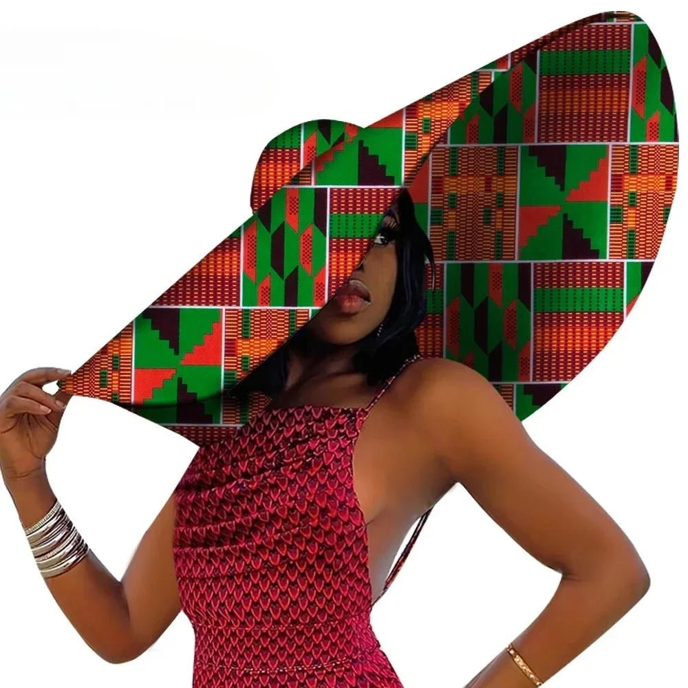 African Women Hat Summer Beach Hats Large Brim Sun Protection Fashion Ankara Cap Hat Customized Product - Free Delivery Worldwide only at Flexi Africa