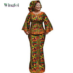 African Women’s Ankara Print 2PC Outfit – Long Sleeve Dashiki Top & Skirt Set with Matching Headwrap - Free Delivery Worldwide only at Flexi Africa