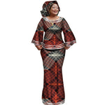 African Women’s Ankara Print 2PC Outfit – Long Sleeve Dashiki Top & Skirt Set with Matching Headwrap - Free Delivery Worldwide only at Flexi Africa