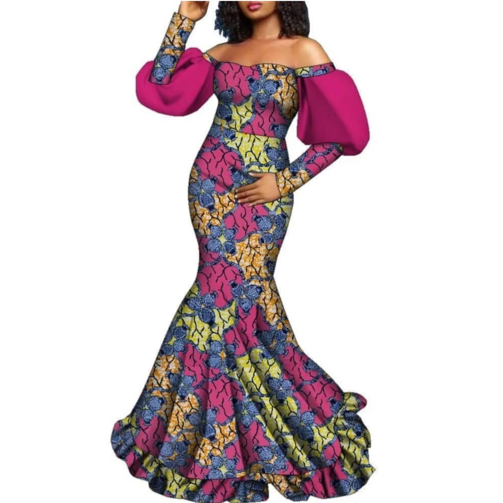 Buy African Women’s Dress – Long Sleeve Dashiki Print Off-Shoulder Wedding & Party Gown for only $62.40 at Flexi Africa!