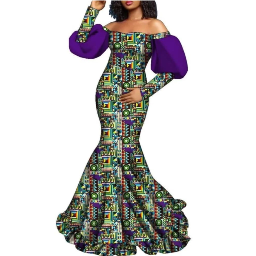 Buy African Women’s Dress – Long Sleeve Dashiki Print Off-Shoulder Wedding & Party Gown for only $62.40 at Flexi Africa!