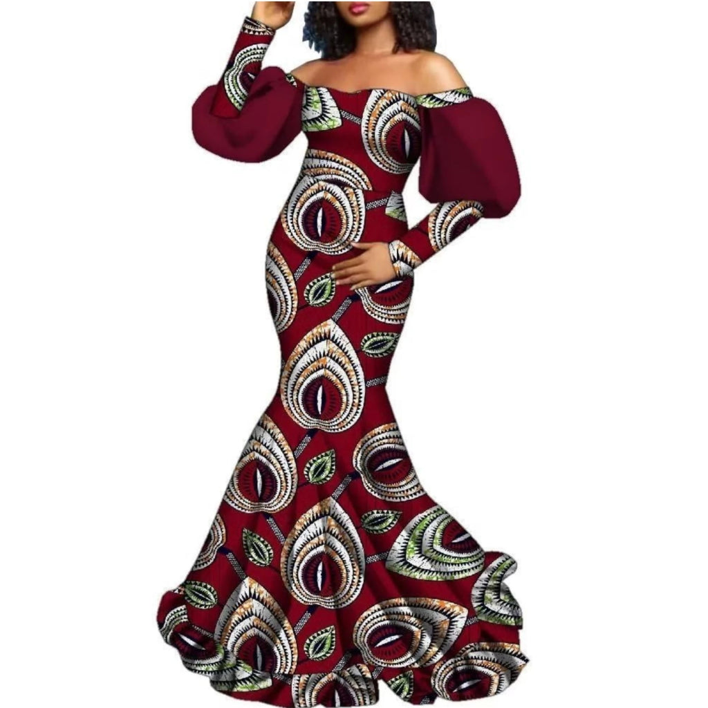 Buy African Women’s Dress – Long Sleeve Dashiki Print Off-Shoulder Wedding & Party Gown for only $62.40 at Flexi Africa!