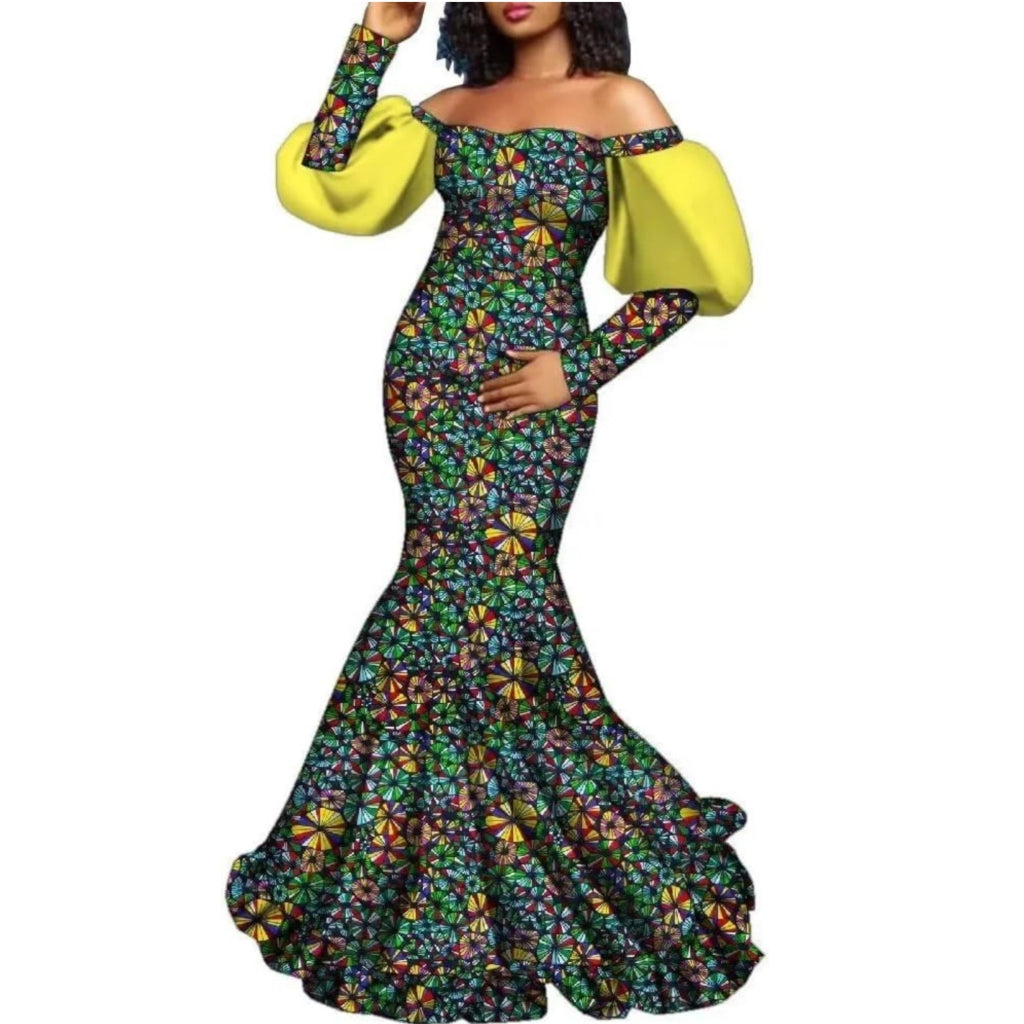 Buy African Women’s Dress – Long Sleeve Dashiki Print Off-Shoulder Wedding & Party Gown for only $62.40 at Flexi Africa!