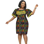 African Women’s Cotton Wax Print Dress – Dashiki Short Sleeve O - Neck Pencil Dress - Free Delivery Worldwide only at Flexi Africa
