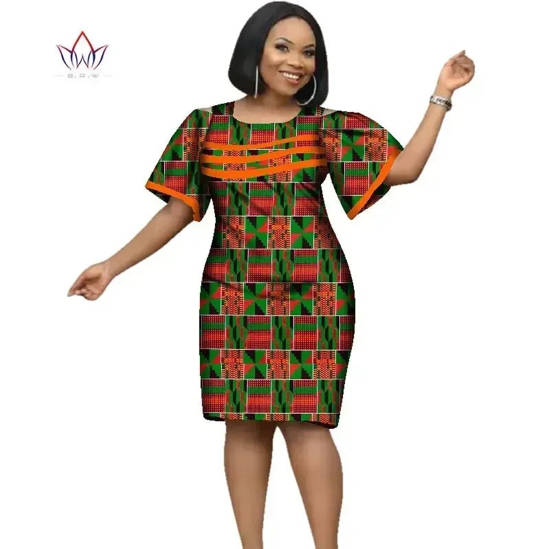 African Women’s Cotton Wax Print Dress – Dashiki Short Sleeve O - Neck Pencil Dress - Free Delivery Worldwide only at Flexi Africa