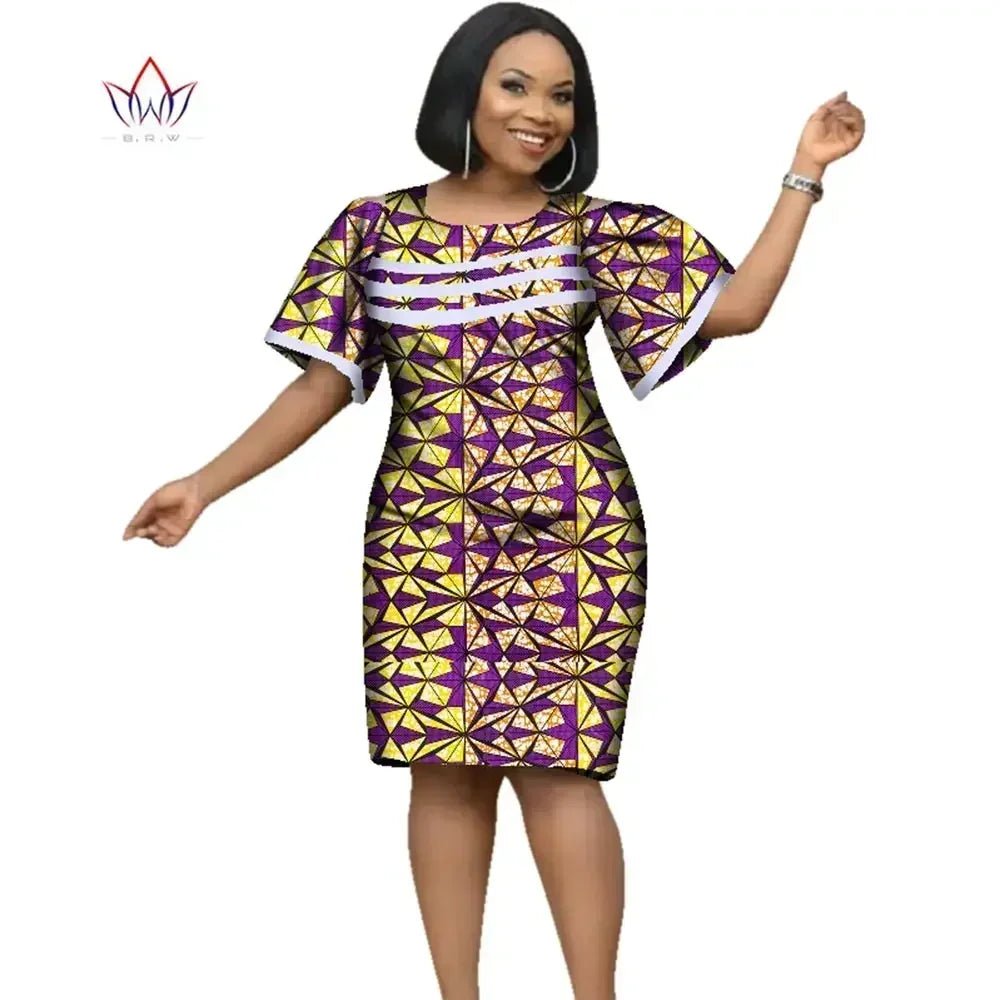 African Women’s Cotton Wax Print Dress – Dashiki Short Sleeve O - Neck Pencil Dress - Free Delivery Worldwide only at Flexi Africa