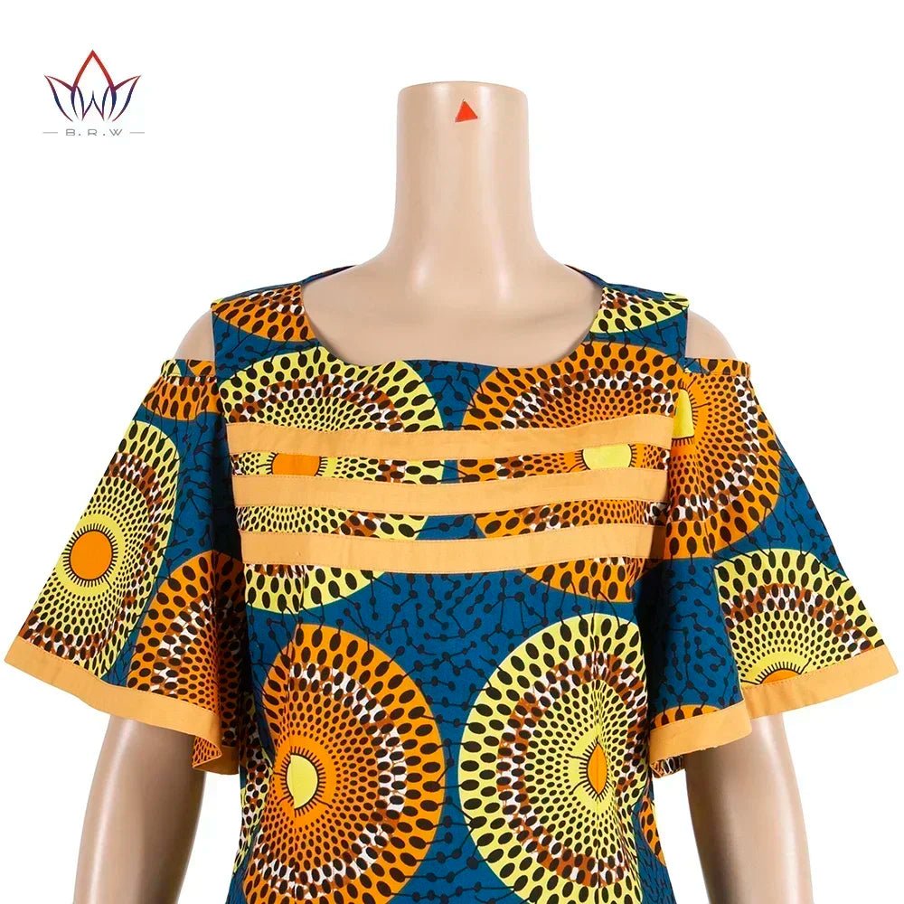 African Women’s Cotton Wax Print Dress – Dashiki Short Sleeve O - Neck Pencil Dress - Free Delivery Worldwide only at Flexi Africa