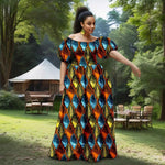 African Women’s Strapless Dress with Bubble Sleeves & Matching Earrings - Free Delivery Worldwide only at Flexi Africa