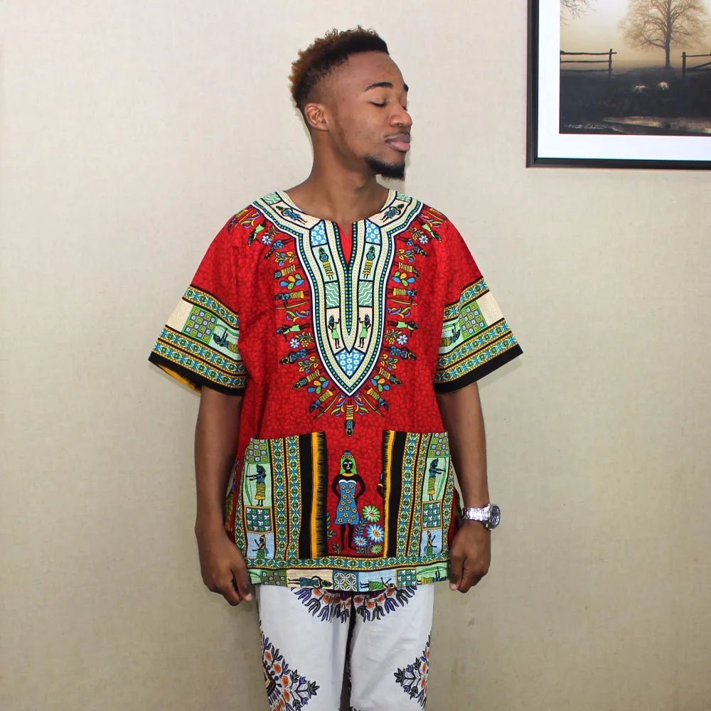 Authentic African Dashiki T-shirt: Traditional Print in 100% Cotton - Flexi Africa - Flexi Africa offers Free Delivery Worldwide - Vibrant African traditional clothing showcasing bold prints and intricate designs