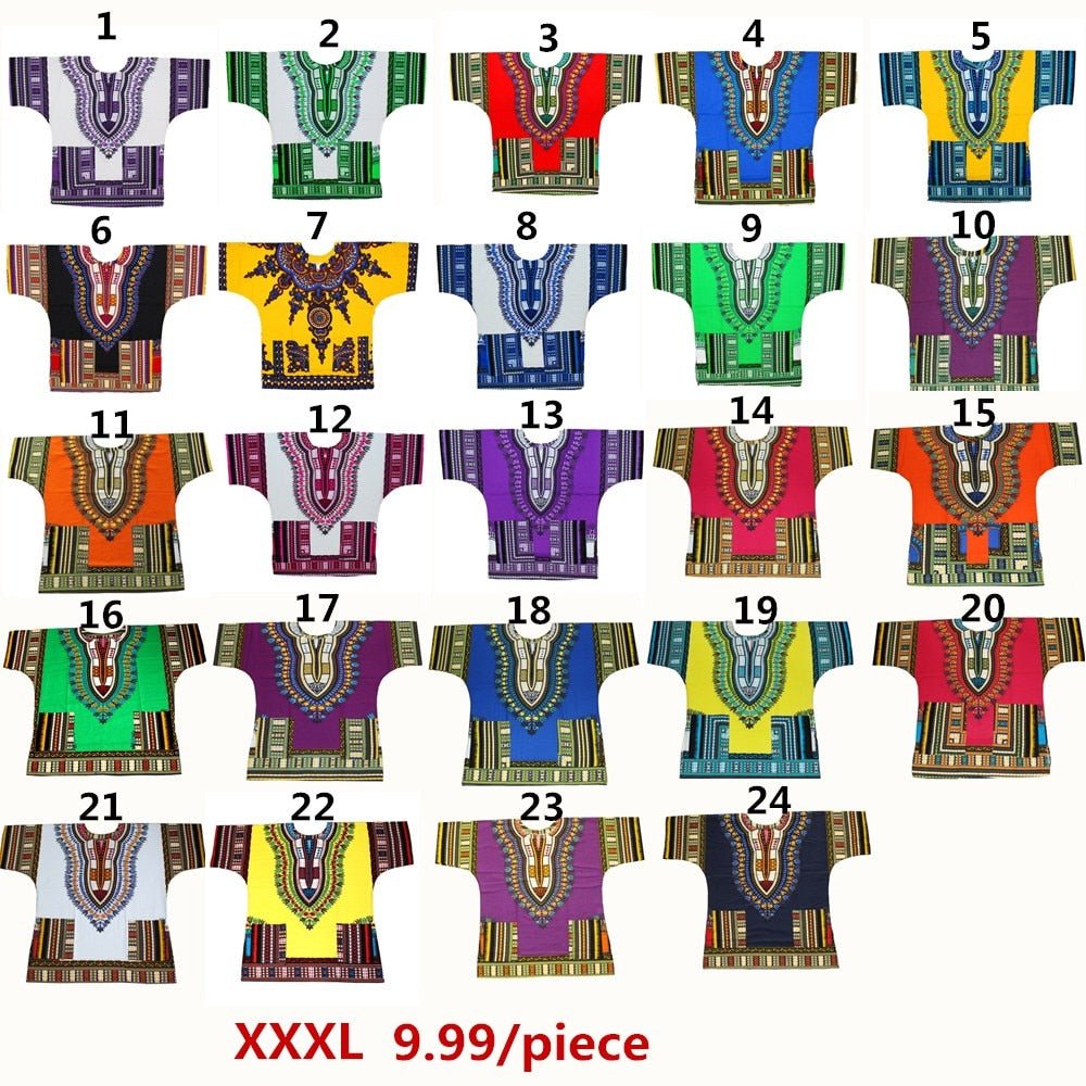 Authentic African Dashiki XXXL T-Shirt: Men's 100% Cotton Traditional Print Shirt for a Bold and Stylish Look - Free Delivery Worldwide only at Flexi Africa