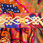 Batik Dress for Women – Short Sleeve Gold Stamped Design with Belt - Free Delivery Worldwide only at Flexi Africa