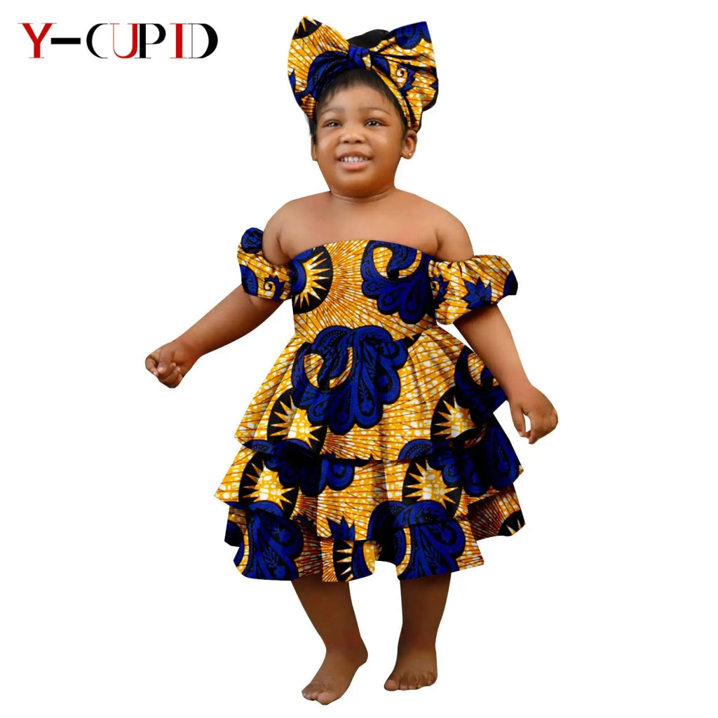 Bazin Riche African Ankara Party Dress for Girls – Multilayer Ruffle Design - Free Delivery Worldwide only at Flexi Africa