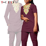 Bazin Riche Couple Outfit – Women’s Jacquard Top & Pants Set with Matching Men’s Kaftan Party Wear - Free Delivery Worldwide only at Flexi Africa