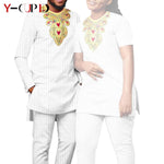 Bazin Riche Couple Outfit – Women’s Jacquard Top & Pants Set with Matching Men’s Kaftan Party Wear - Free Delivery Worldwide only at Flexi Africa