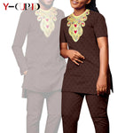 Bazin Riche Couple Outfit – Women’s Jacquard Top & Pants Set with Matching Men’s Kaftan Party Wear - Free Delivery Worldwide only at Flexi Africa