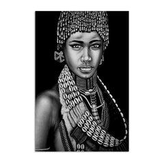 Black and White African Portrait Canvas Painting: Elegant Wall Art for Living Room and Home Décor - Flexi Africa - FREE POST