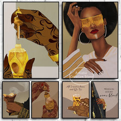 Black Women Art Poster – Fashionable African Incense & Essential Oil Perfume Wall Art Canvas Painting for Home Decor - Free Delivery Worldwide only at Flexi Africa