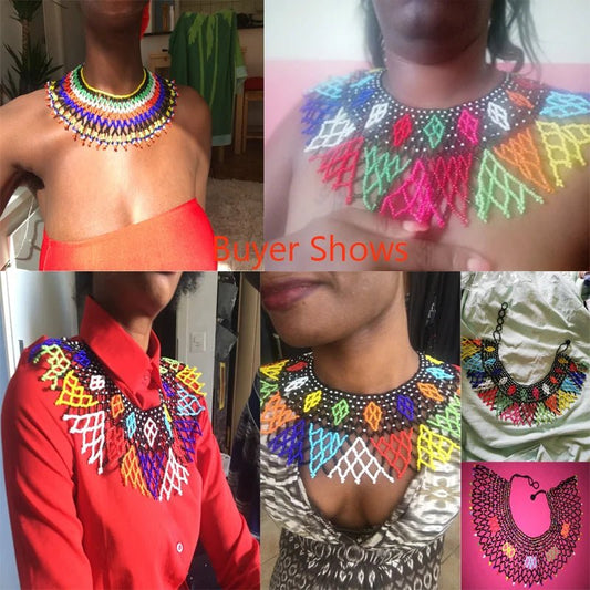 Bohemian Multicolored Beaded Choker: Vibrant Tribal Necklace for Women's Party Wear - Flexi Africa - www.flexiafrica.com