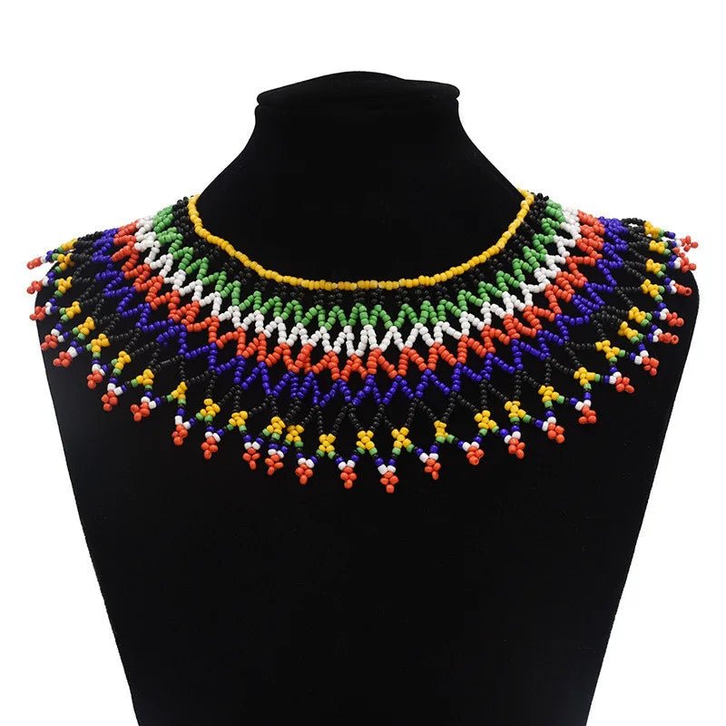 Bohemian Multicolored Beaded Choker: Vibrant Tribal Necklace for Women's Party Wear - Flexi Africa - www.flexiafrica.com