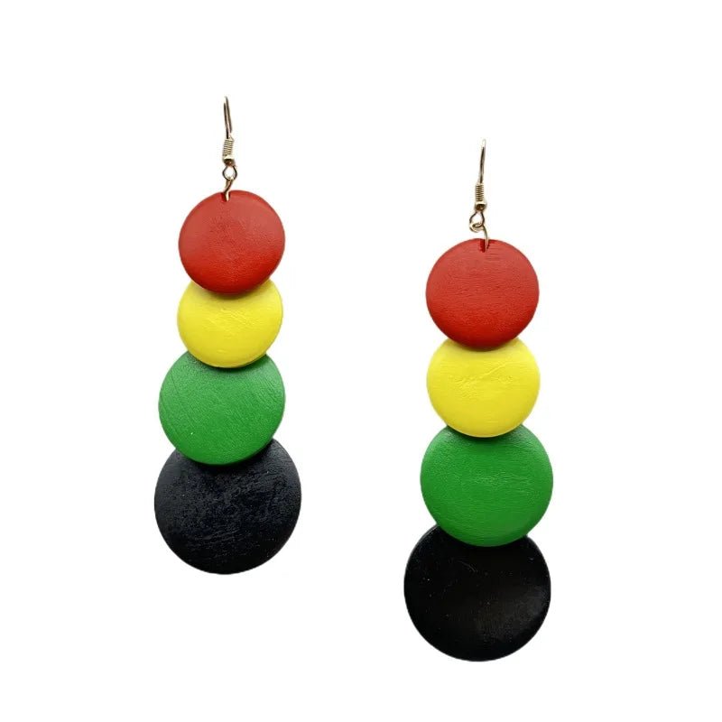 Bohemian Wooden Long Earrings - African Primitive Style Retro Earrings - Flexi Africa - Free Delivery Worldwide only at www.flexiafrica.com