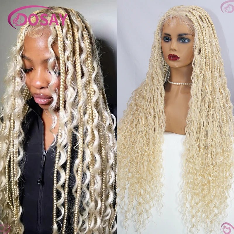 Boho Wig Braid African Synthetic Curly Wigs Full Lace Front Braided Wigs For Black Women Knotless Box Braids Lace Wigs - Free Delivery Worldwide only at Flexi Africa