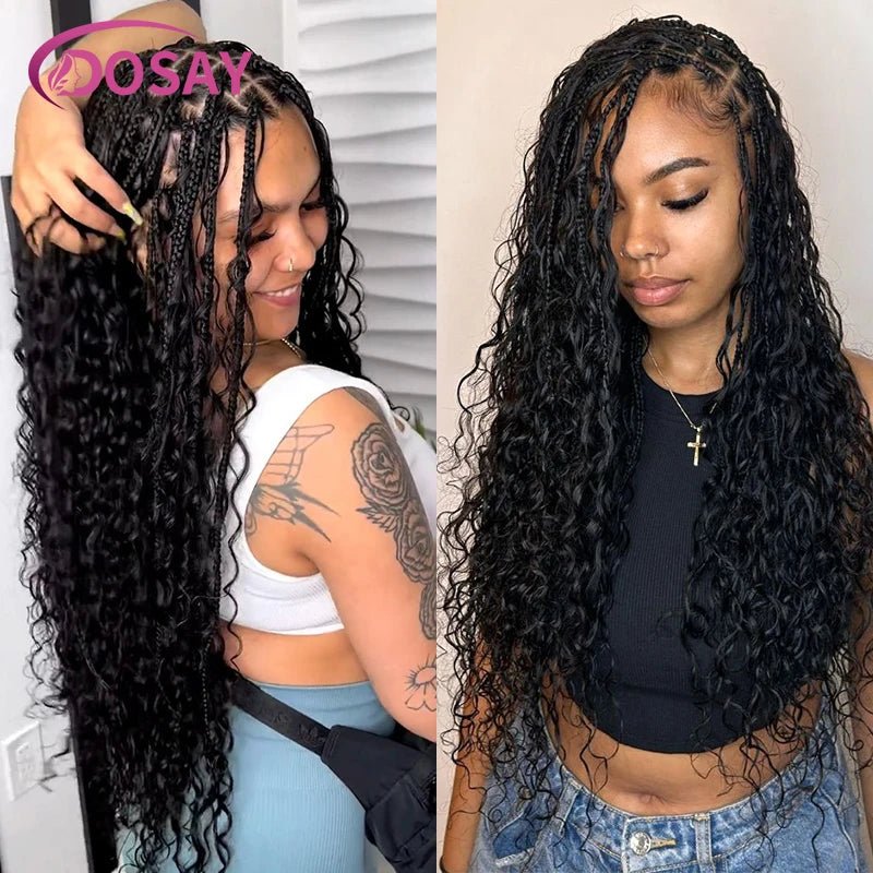 Boho Wig Braid African Synthetic Curly Wigs Full Lace Front Braided Wigs For Black Women Knotless Box Braids Lace Wigs - Free Delivery Worldwide only at Flexi Africa