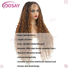 Boho Wig Braid African Synthetic Curly Wigs Full Lace Front Braided Wigs For Black Women Knotless Box Braids Lace Wigs - Free Delivery Worldwide only at Flexi Africa