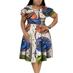 Bazin Riche African Ruffles Collar Dress with Dashiki Print and Pearls for Women. Flexi Africa offers Free Delivery Worldwide