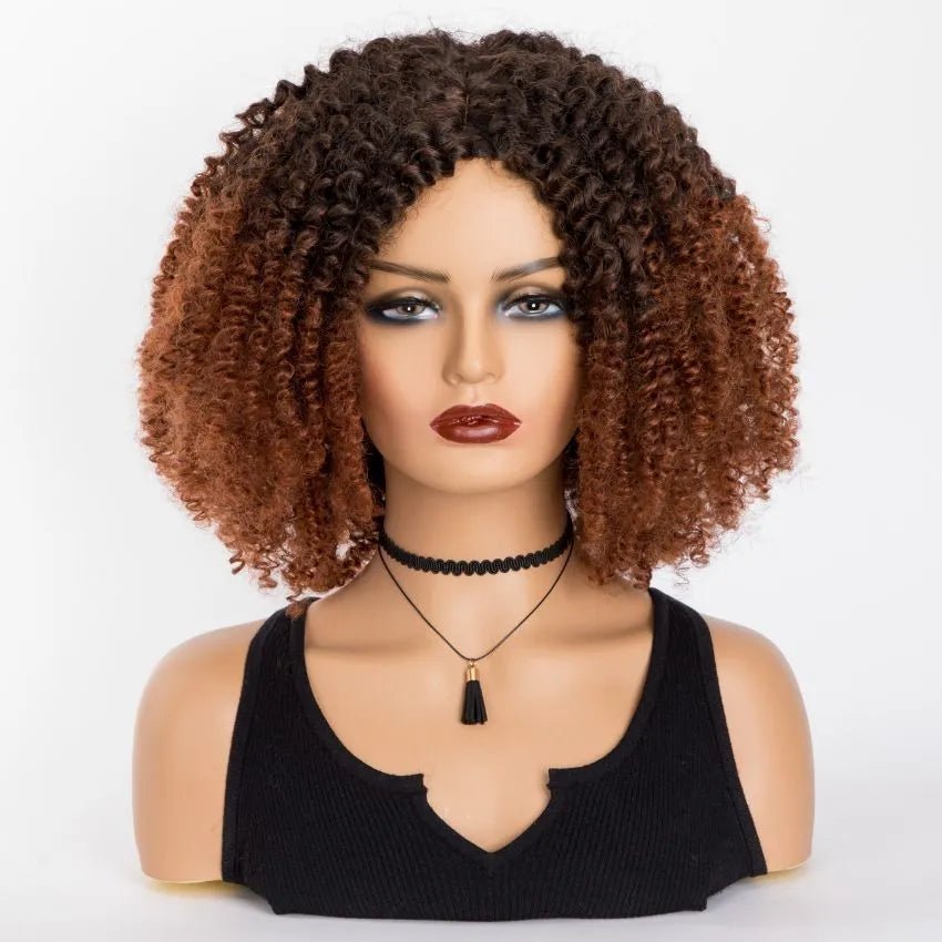 Chic Afro Kinky Curly Ombre Wig: Synthetic, Glueless, Ideal for Black Women - Flexi Africa - Flexi Africa offers Free Delivery Worldwide - Vibrant African traditional clothing showcasing bold prints and intricate designs