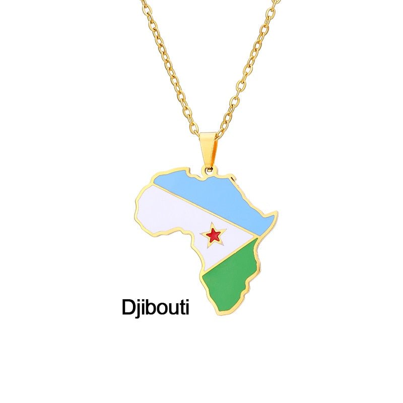 Continent Chic: African Map Geometric Pendant Necklace in Stainless Steel - Flexi Africa - Free Delivery Worldwide