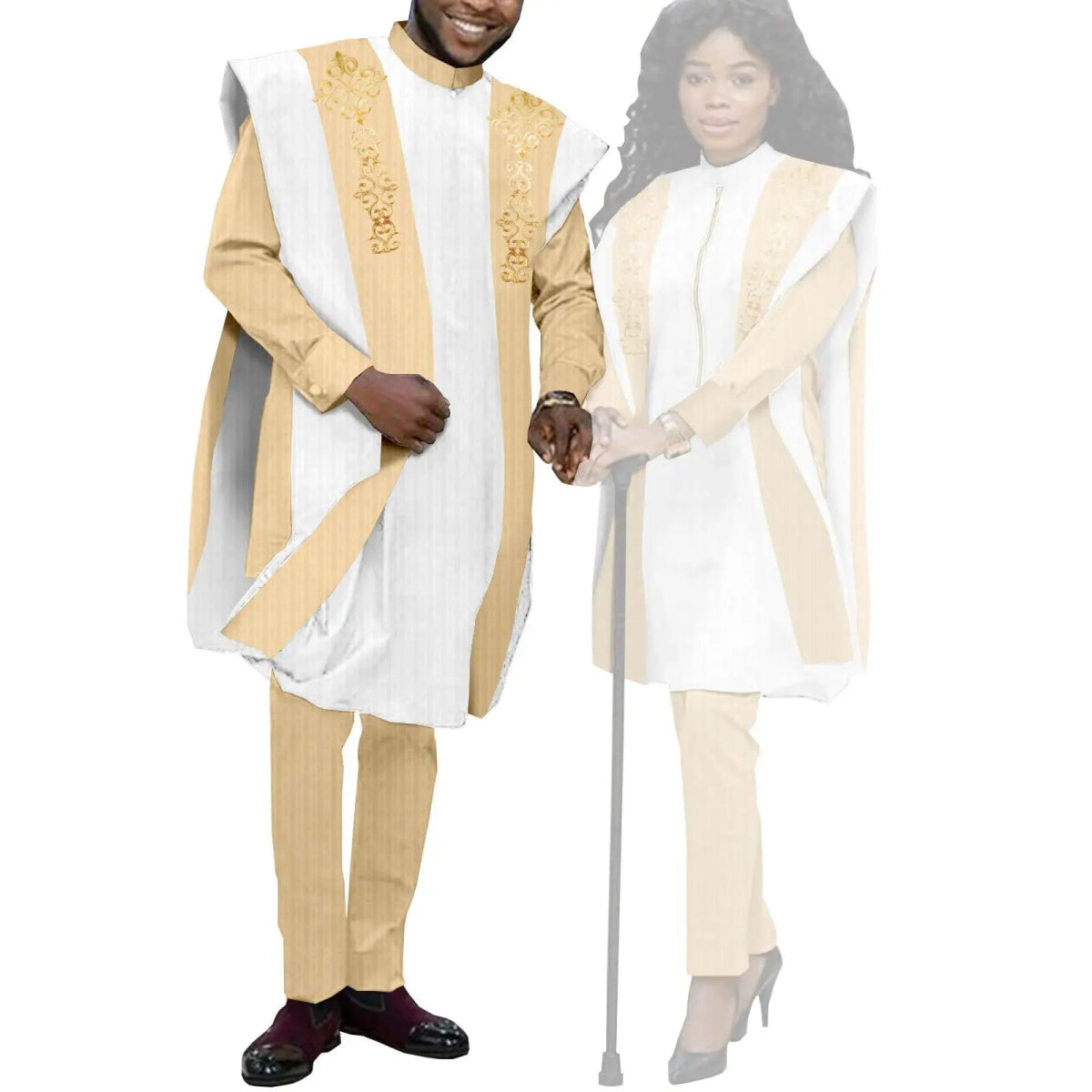 Couples Agbada Set – Men’s Traditional 3PC Suit & Women’s Matching Outfit - Free Delivery Worldwide only at Flexi Africa