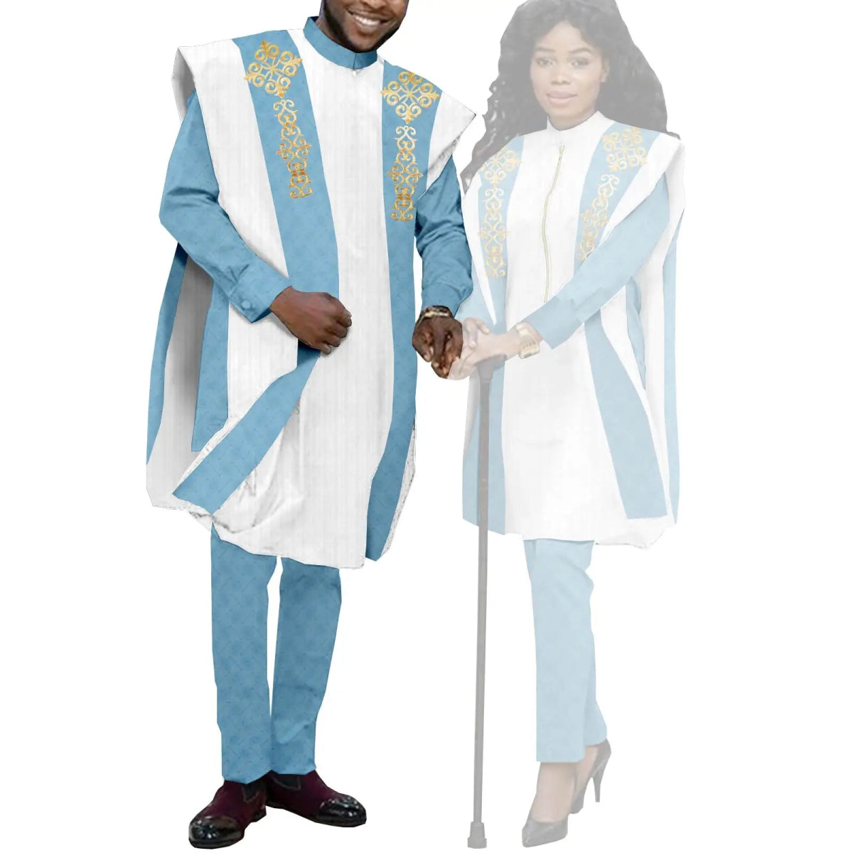 Couples Agbada Set – Men’s Traditional 3PC Suit & Women’s Matching Outfit - Free Delivery Worldwide only at Flexi Africa