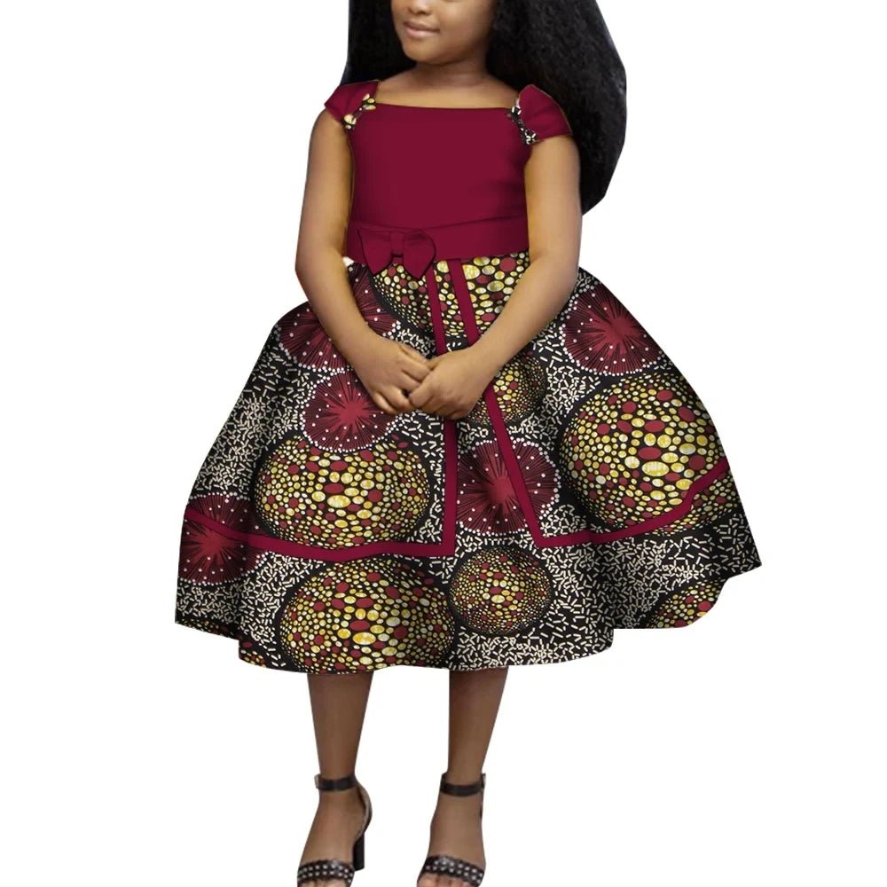 Cute Ankara Girls Dress – Bazin Riche African Print Bow Tie Party Outfit for Kids - Free Delivery Worldwide only at Flexi Africa
