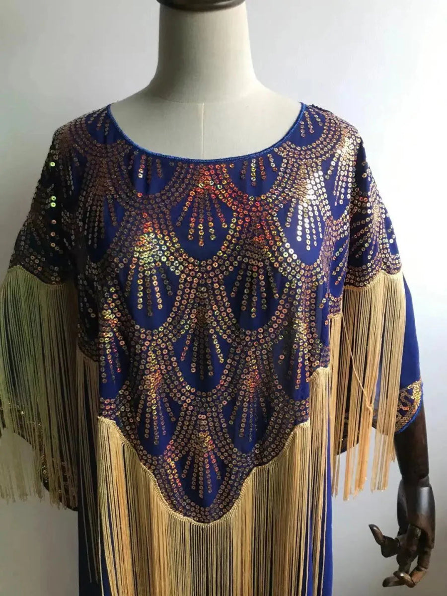 Dashiki Abaya: Timeless African Elegance in Chiffon with Tassel Sequins - Free Delivery Worldwide only at Flexi Africa