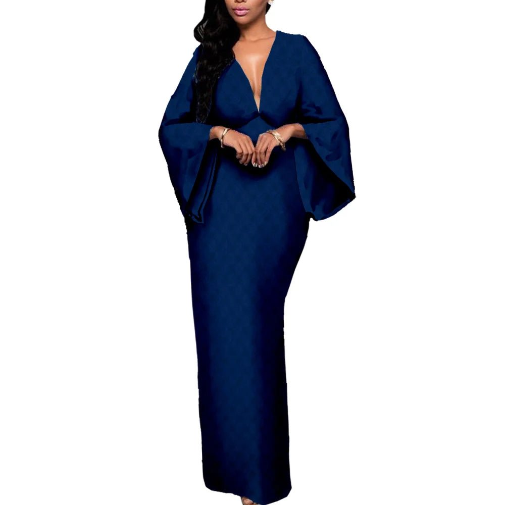 Dashiki African Couple Clothing – Sexy V - Neck Women’s Prom Dress with Matching Men’s Shirt & Pants Set - Free Delivery Worldwide only at Flexi Africa