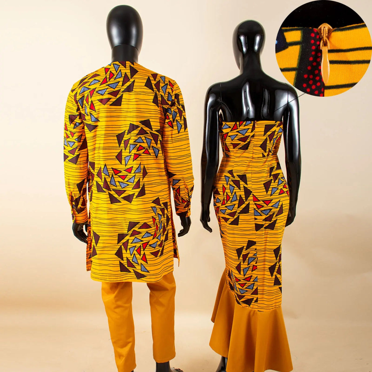 Dashiki African Couple Wedding Set – Women’s Mermaid Dress & Matching Men’s Bazin Riche Shirt and Pants - Free Delivery Worldwide only at Flexi Africa